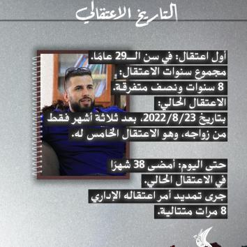 الأسير الإداري عماد أبو الهيجا  : خمسة اعتقالات سرقت شبابه وزواجه وتركته يواجه النزوح والمرض