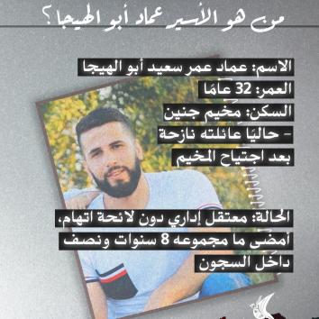 الأسير الإداري عماد أبو الهيجا  : خمسة اعتقالات سرقت شبابه وزواجه وتركته يواجه النزوح والمرض